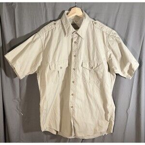 Vintage LL Bean Shirt men's L Beige Tan Safari hunting Military Field USA made